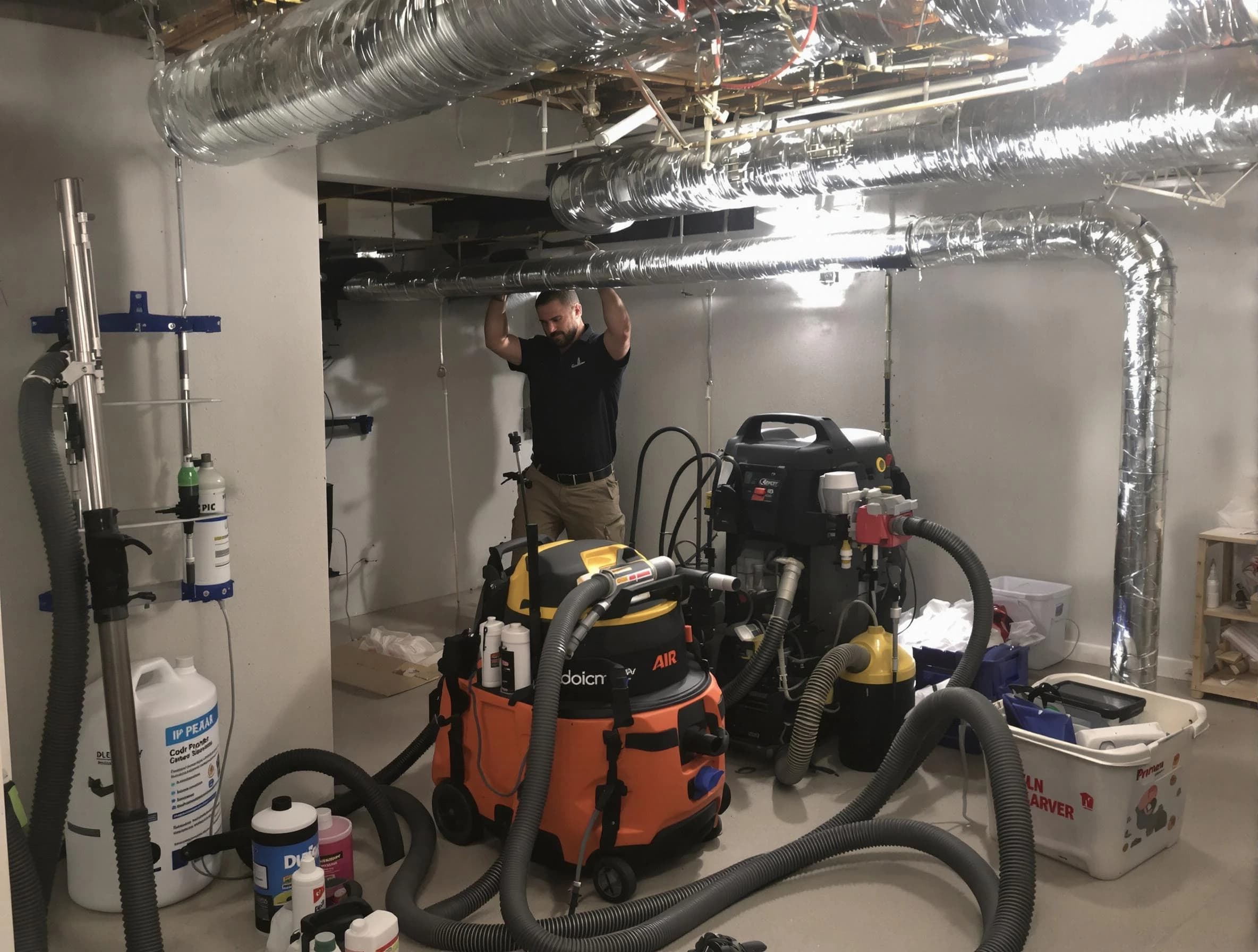 Murrieta Air Duct Cleaning specialist performing professional mold removal from air ducts using safety equipment in Murrieta